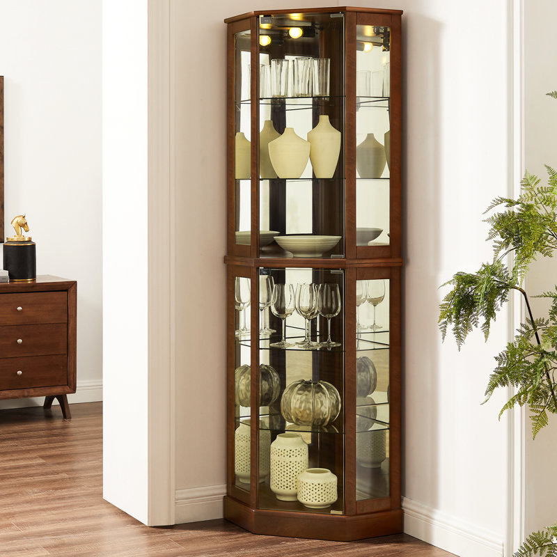 Lights, Mirrored, Adjustable 6 Shelf Cabinet, Walnut Exhibitionstand Curio Cabinet In Walnut, Exhibit, Walnut