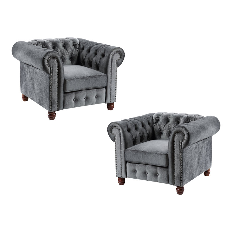 Clifton Fauteuil Chesterfield W, Velours gris foncé