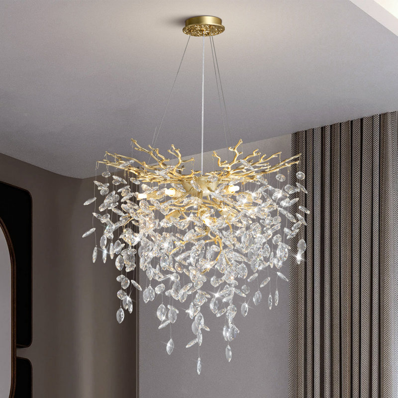 Lustre en cristal Paree Luxury, H 27,56 po x l 23,62 po x P 23,62 po, Doré