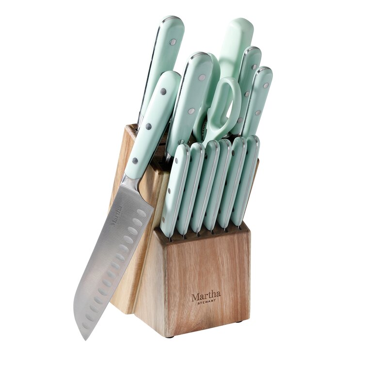 Knife Block Set Teal, Kitchen Knife Set with Block, 14 Pieces Stainless  Steel
