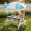 Table de pique-nique en bois pour enfants, table de sable et d'eau avec parasol, table d'activités pour jouer sur la terrasse