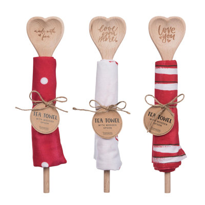 Transpac cœur en bois et cuillère à thé en coton S / 12 Home Decorations Valentines