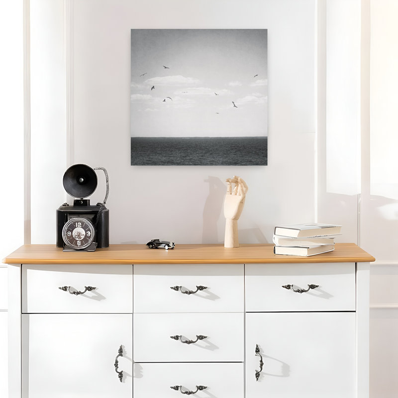 «Coastal Calm Days Iv Bw Crop» avec art d'oiseaux, H 18 po x l 18 po