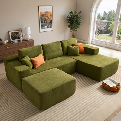 Boneless 106" Upholstered Cloud Sectional Couch, L-shape Modern Modular Sofa With Ottoman For Living Room Bedroom