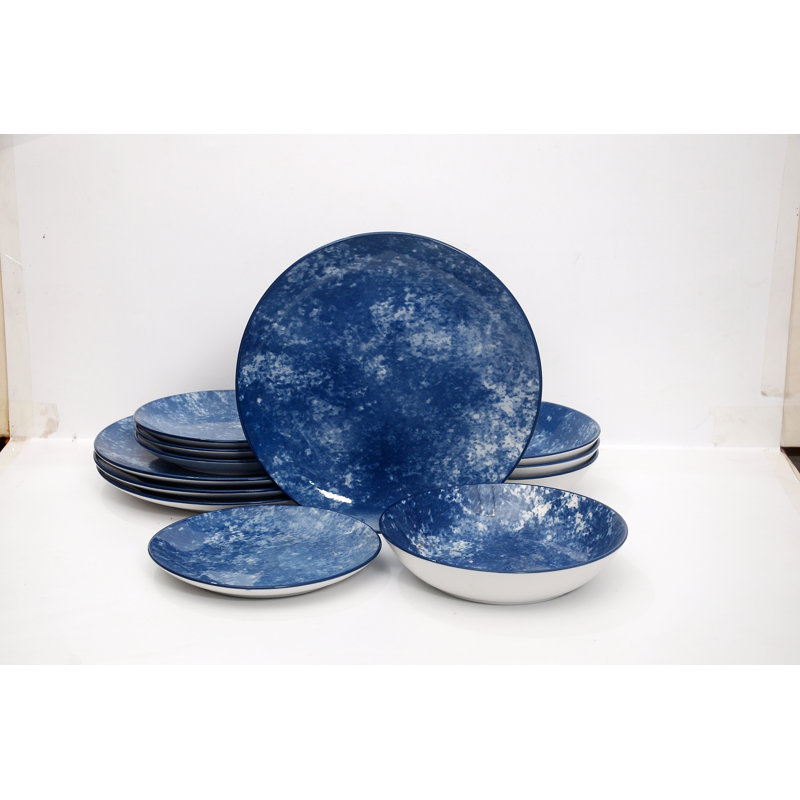 Wingate Blue Porcelain 12-Piece Dinnerware Set, Service for 4