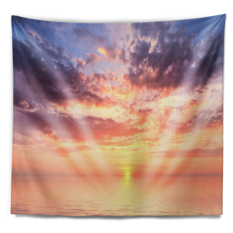 Ciel bleu nuageux et tapisserie idéale au coucher du soleil Seascape, H 50 po x l 60 po