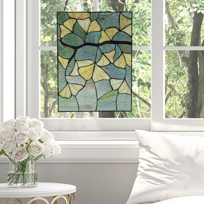 Panneau de vitrail en verre coloré 17,5 po H Ginkgo