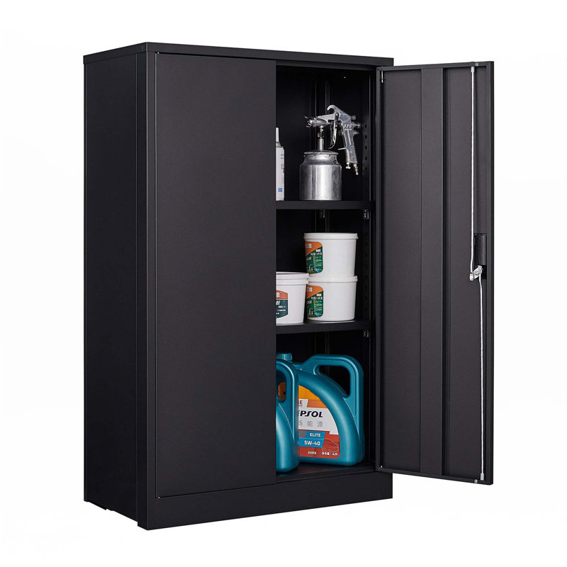 Armoire de rangement en métal avec portes verrouillables et tablette réglable, Noir