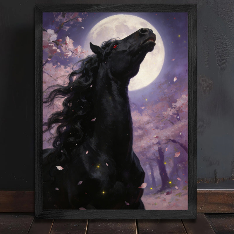 Reproduction d'art moderne sur toile encadrée noir moderne prêt à accrocher, H 25 po x l 17 po