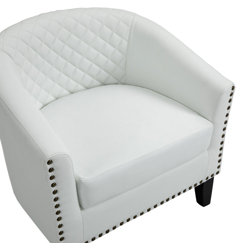 Fauteuil demi-tonneau l 30 po, Simili cuir blanc