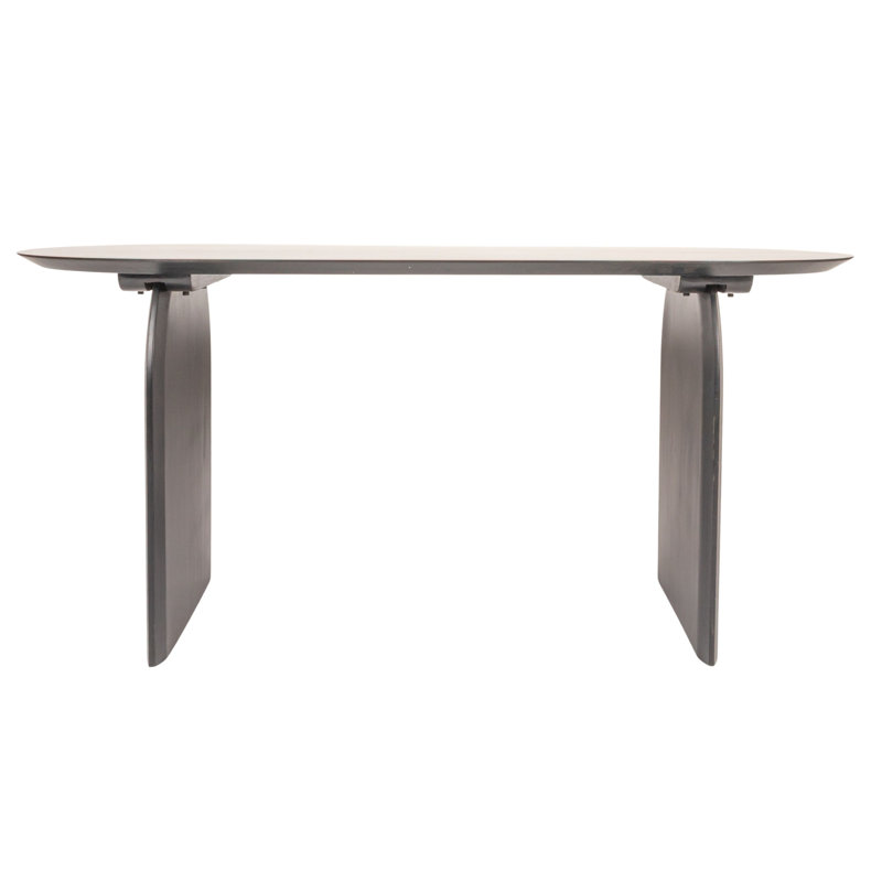 Pill-Shaped Acacia Wood Dining Table with Half-Moon Base in Black Finish, Black