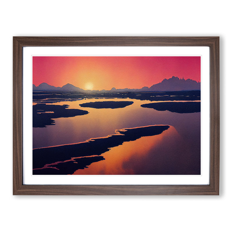 Mind Blowing Ocean Beach Sunset - Framed Print, 34cm H x 46cm W x 2cm D, Walnut