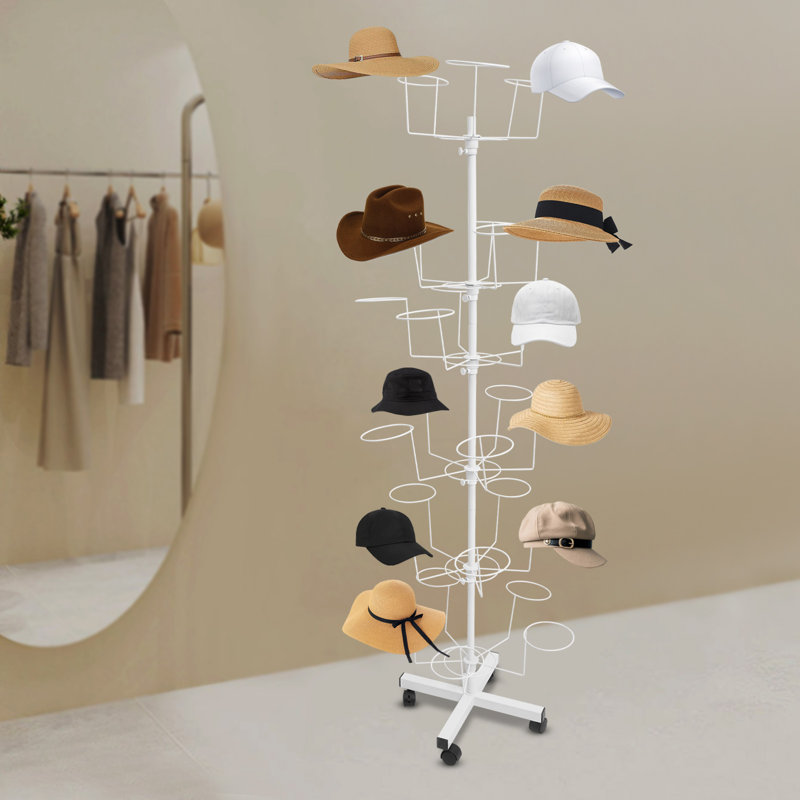 Présentoir à chapeaux à 6 niveaux Support de chapeau autoportant blanc Porte-perruque rotatif Porte-vêtements
