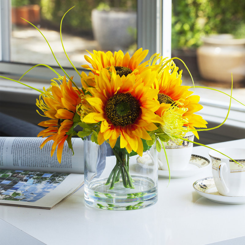Faux Silk Sunflower Arrangement in Vase