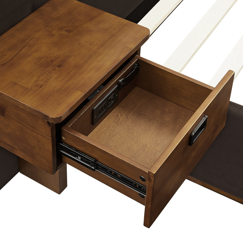 Dahlia Upholstered Bed LED Headboard and USB A + C Side Tables in Velvet Fabric, Brown, Queen