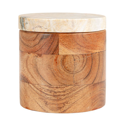 Round Acacia Wood Container with Marble Lid
