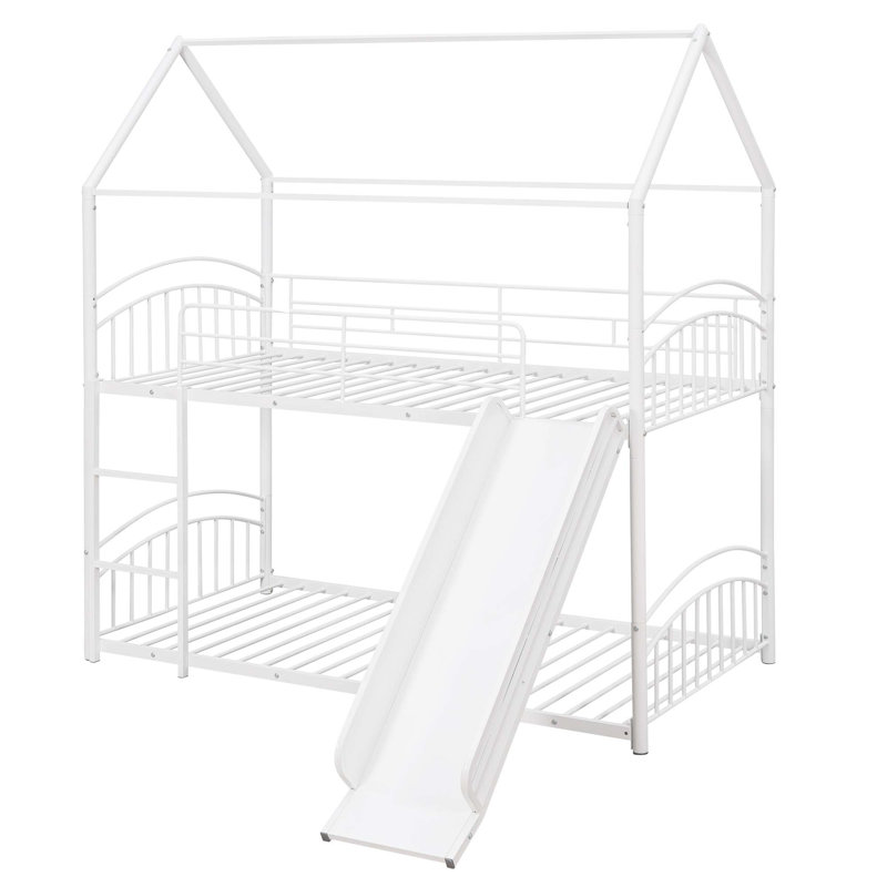 Lit pour enfant, lit superposé en métal avec glissade, Blanc