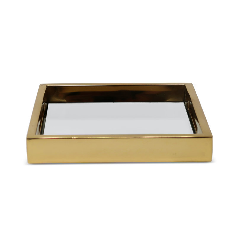 Plateau à miroir carré -, Doré, L 7,75 po x l 7,75 po x H 1,25 po