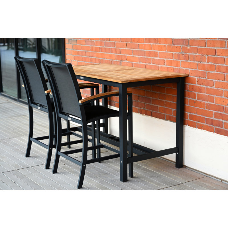 Narrow Counter Height 56" Teak and Aluminum Table, Black