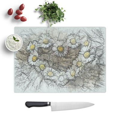Daisy Heart Chain Sketch Chopping Board