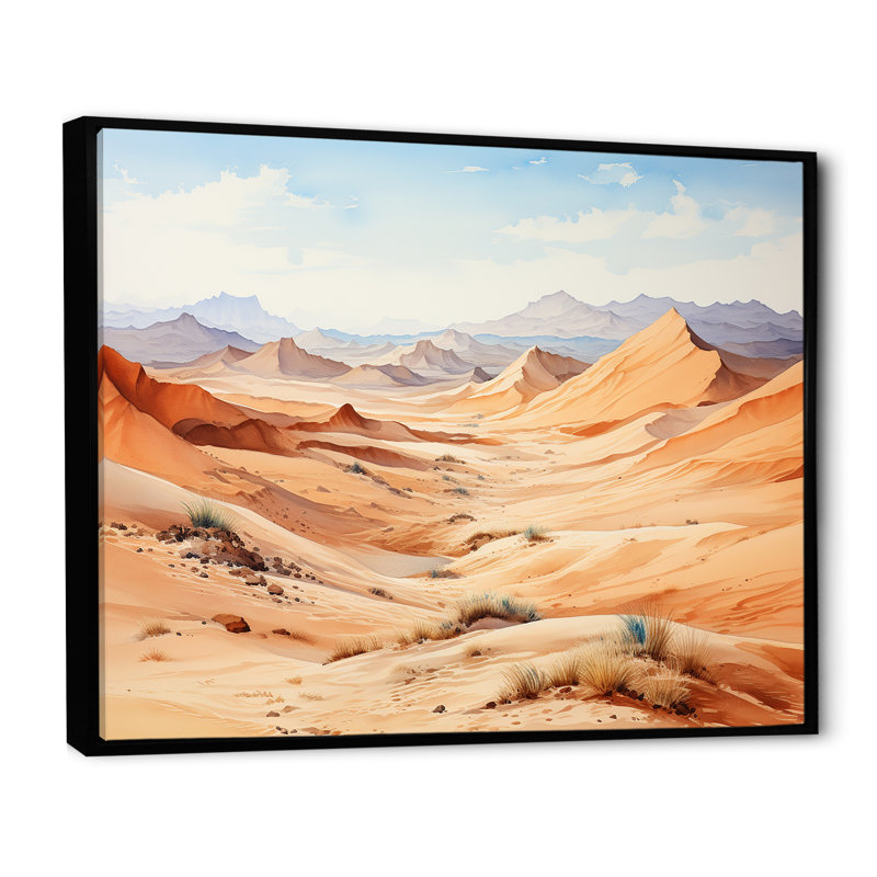 Paysage désertique du Sahara sur toile, H 24 po x l 32 po x P 1 po, Cadre flottant doré