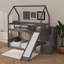 Lit superposé simple au dessus d'un lit simple avec glissière convertible, cadre de lit superposé bas en bois avec garde-corps-1857033252
