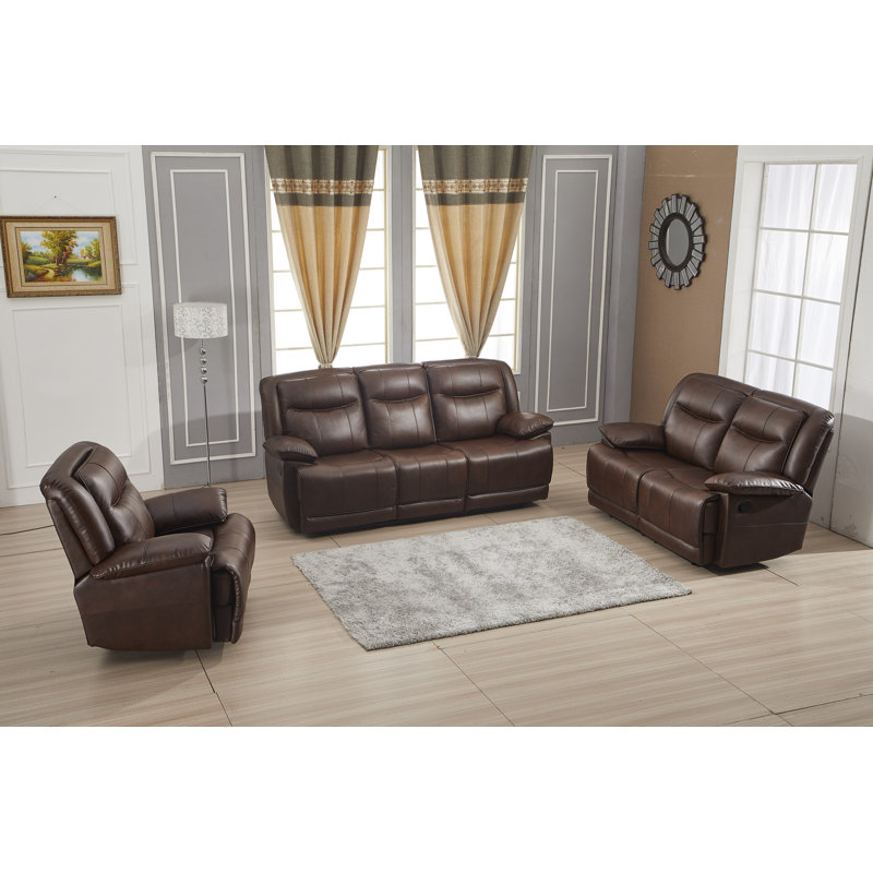 Ensemble de salon inclinable 3 pièces Bebingt, Similicuir brun