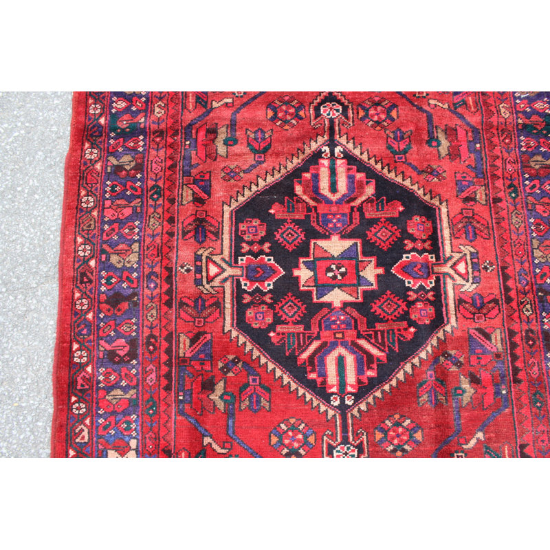 Tapis rouge 4X8 Vintage | Tapis oriental tribal tribal | Tapis bohémien Kazak | Tapis fait à la main