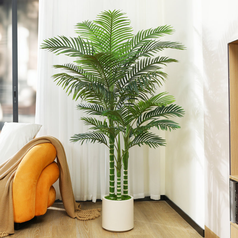 Adcock Artificial Palm Tree in White Planter, 70" H x 18" W x 18" D