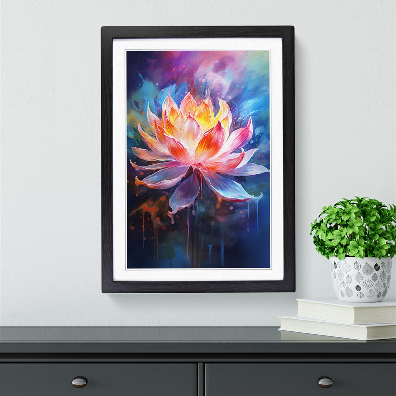 Lotus Flower Gestural - Single Picture Frame Print on Wood, Black Framed, 34cm H x 25cm W x 2cm D