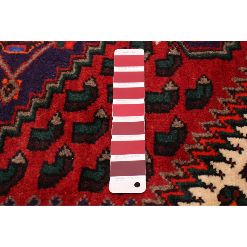 Tapis rouge en laine noué à la main de conception unique 4 pi 1 po x 6 pi 9 po Moana