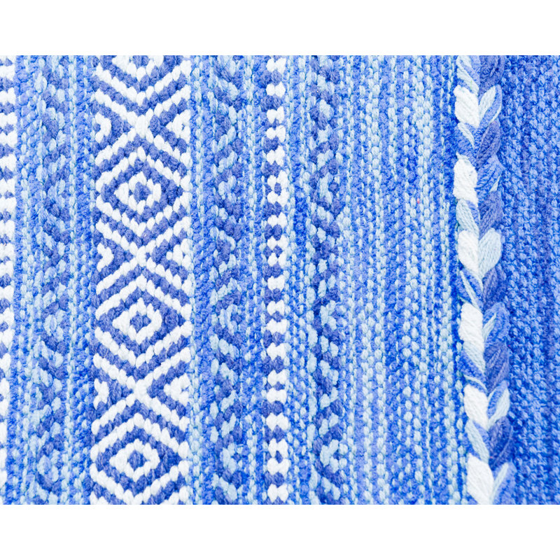 Tapis bleu en coton à la main pampille tressée à la main teinte noué la