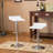 White Adjustable Height Wood And Chrome Metal Bar Table And 2 Chrome Air Lift Adjustable Swivel Stools Set