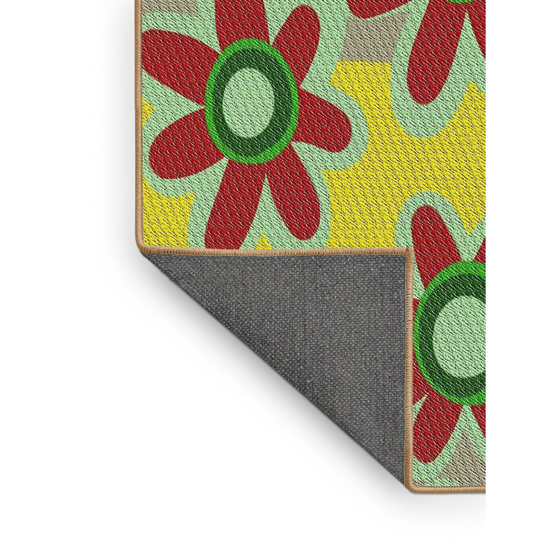 Tapis jaune/rouge/vert à motifs, Rectangle 5 pi x 7 pi