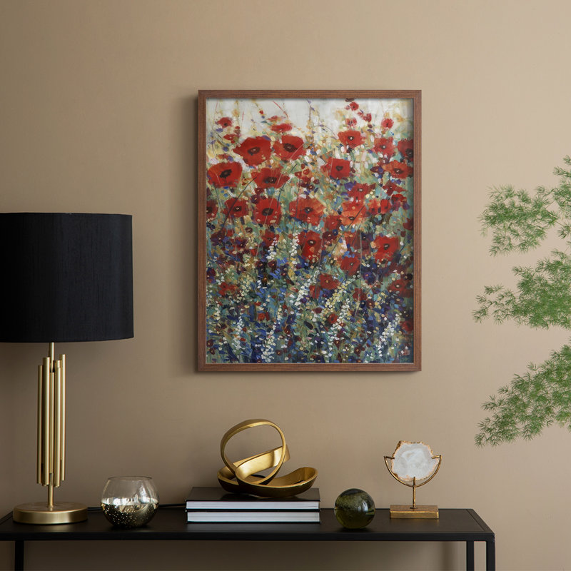 «Garden Poppies I», reproduction encadrée - bois massif, H 15 po x l 12 po, Noyer