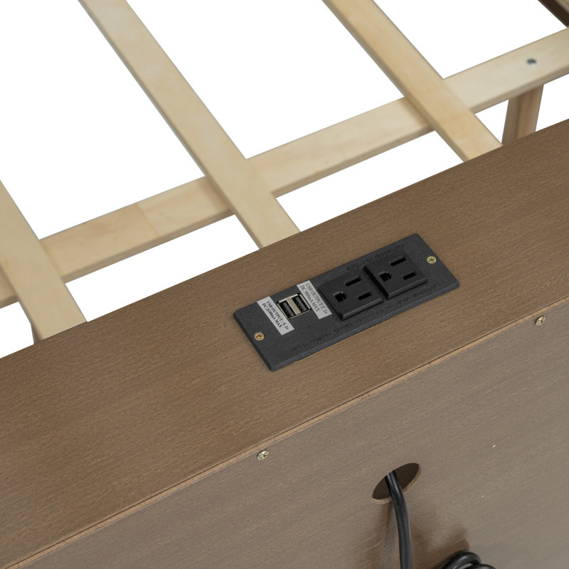 Lit superposé double au-dessus de grand lit double en bois massif avec tablettes, Couleur du bois