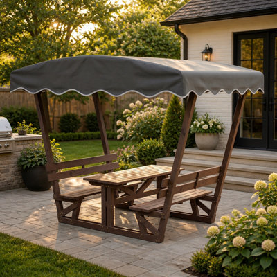 Compact Wooden Outdoor Gazebo with Waterproof Canopy and Integrated Bench for Garden Patio Relaxation