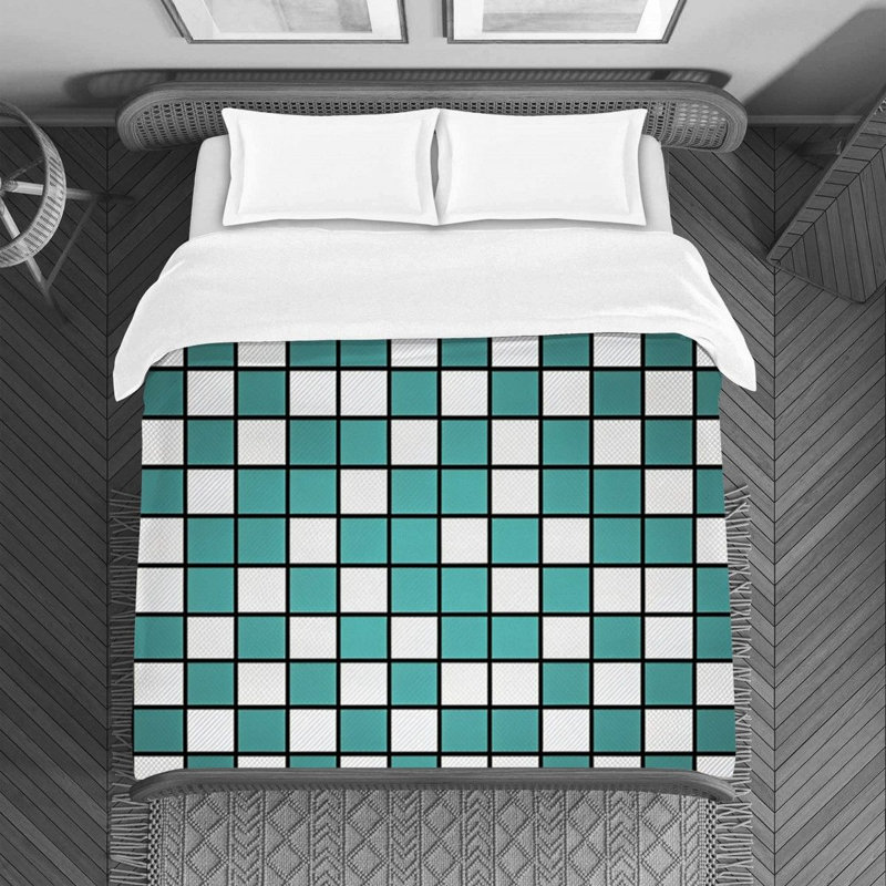 Housse de couette , Housse de couette pour grand lit, Gris / damier vert