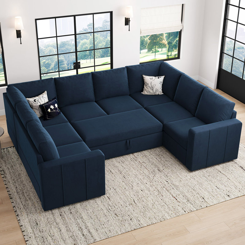 Canapé modulaire en chenille Seybert, Velours bleu