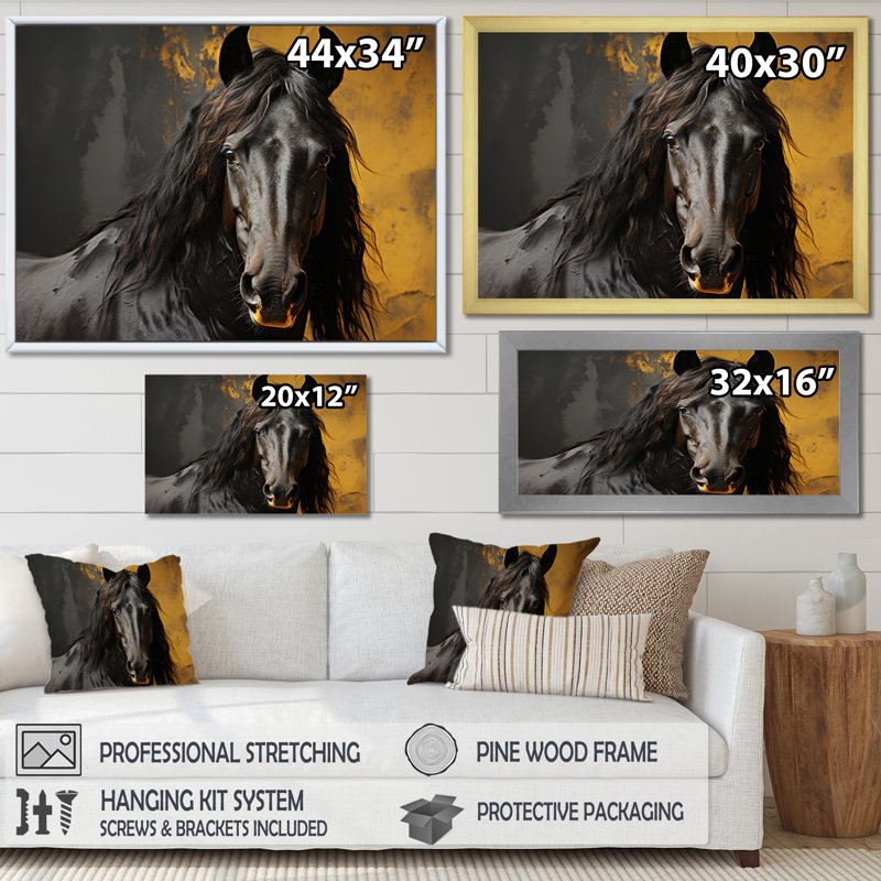 " Yellow Horse Bold Elegance ", White Picture Framed, 24" H x 32" W x 1" D