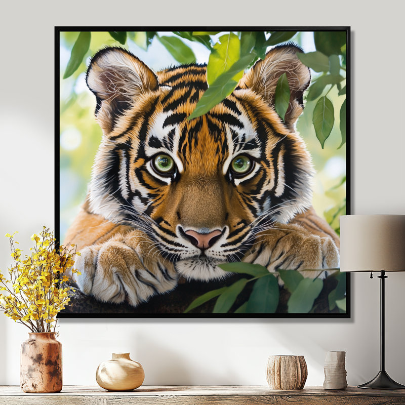 Portrait de tigres - tigre, art mural, H 16 po x l 16 po, Reproduction avec cadre flottant, Noir
