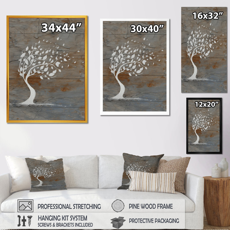 «White Cherry Blossom Tree Blowing In Winter Beauty», reproduction d'art sur toile, art mural blanc asiatique, Cadre flottant
