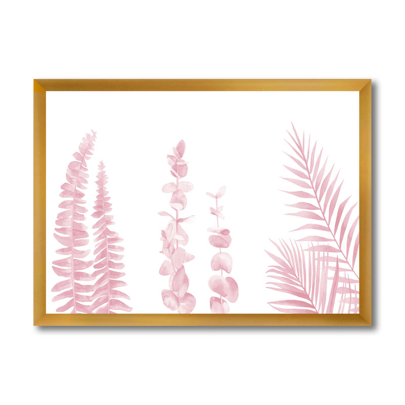 «Blush Pinkeucalyptus And Palm Branches», reproduction d'art sur toile, H 30 po x l 40 po x 1,5 po, Encadrement doré