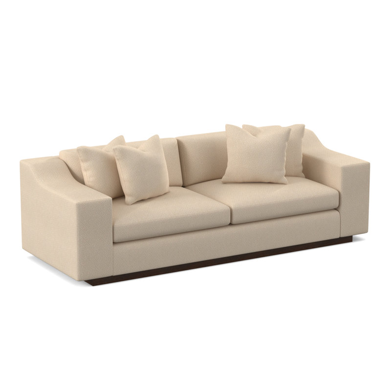 Barrett Upholstered 96'' Sofa, Filigree Ivory 100% Polyester, American Walnut