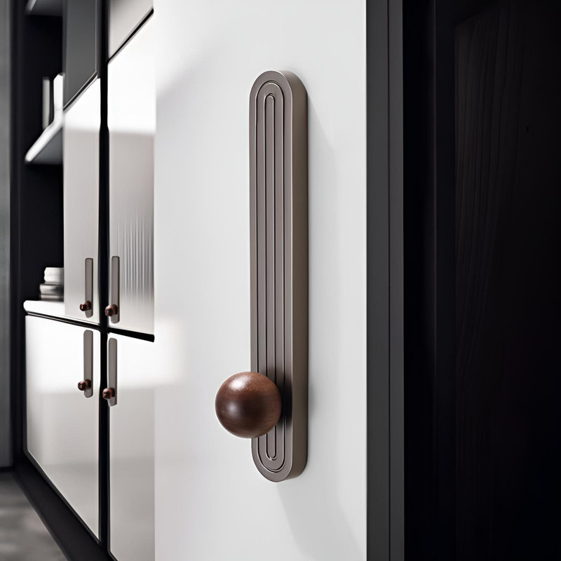 Modern Minimalist Cabinet Door Handle, Metal + Solid Wood Handle, 8