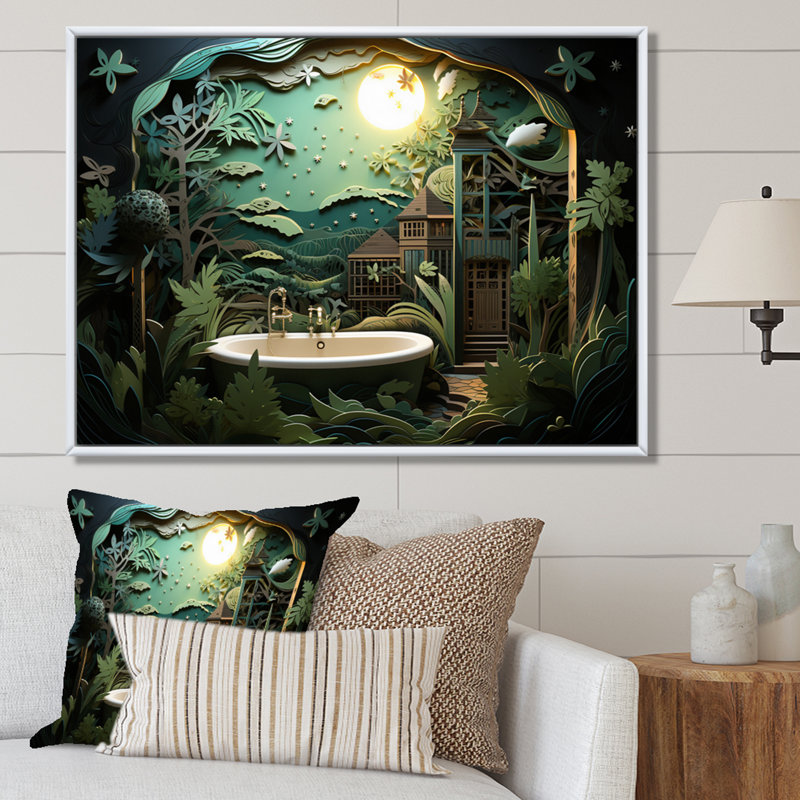 «Bath Fresh Oasis I - Bath & Laundry Wall Art Living Room», H 16 po x l 32 po x P 1 po, Cadre flottant blanc