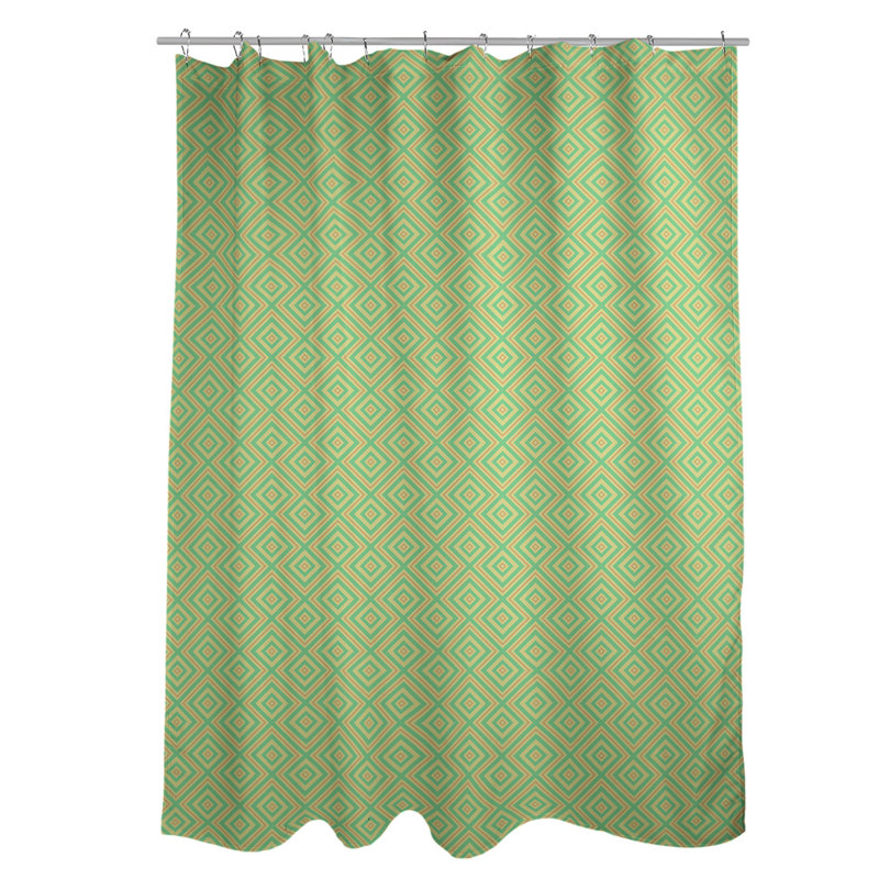 Rideau de douche simple en treillis carré, Vert / Orange