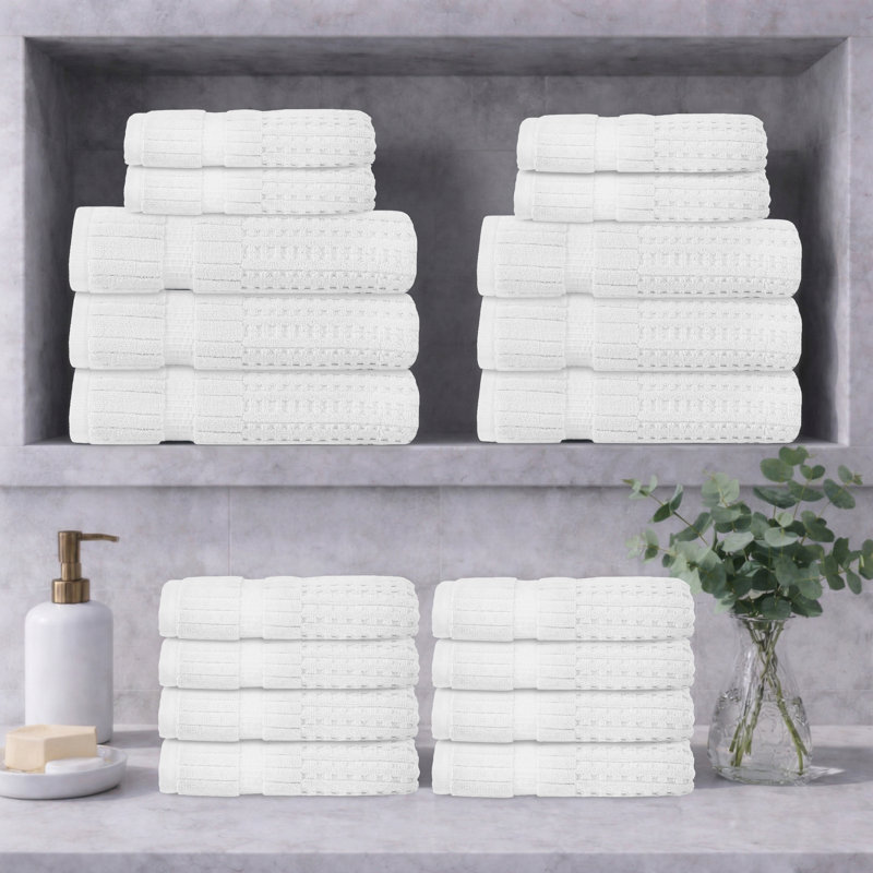Ensemble de serviettes 18 pièces Willow - 100% coton peigné, qualité supérieure 630 g / m², blanc, ultra doux et très absorbant (ensemble de 6 serviettes de bain, 12 serviettes de toilette)