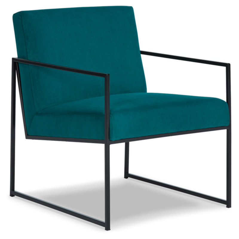 Teal Velvet and Black Metal Contemporary Accent Chair