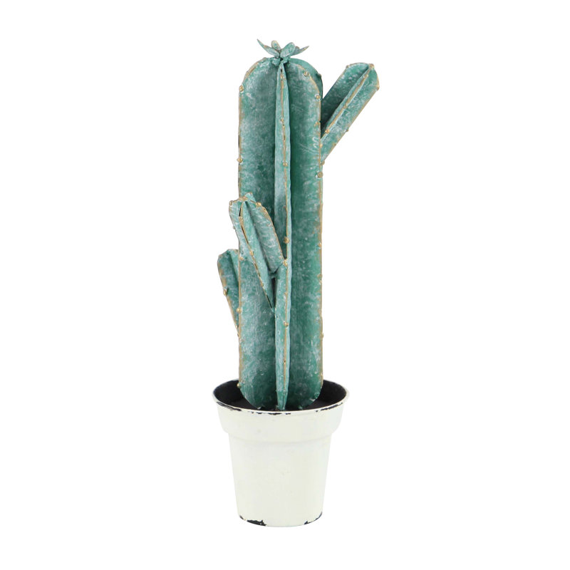 Sculpture de cactus tchèque naturel en pot, H 15 po x l 5 po x P 6 po